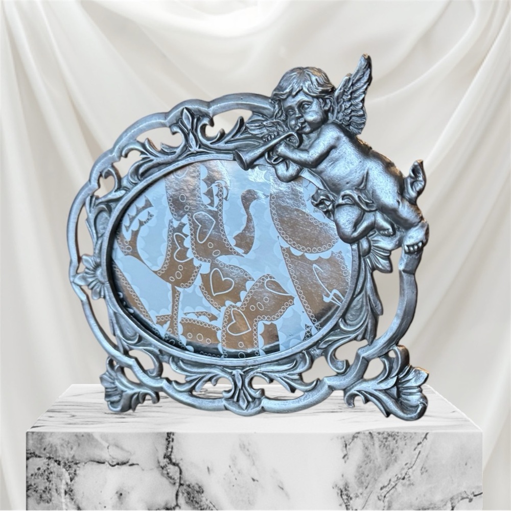 2 for $30 💟 Vintage Pewter Metallic Cherub Picture Frame